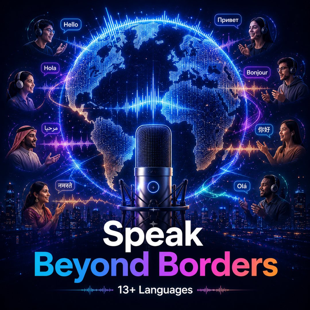 Speak beyond borders — AI voice generation in 13+ languages including Hindi, Spanish, French, Arabic and Chinese