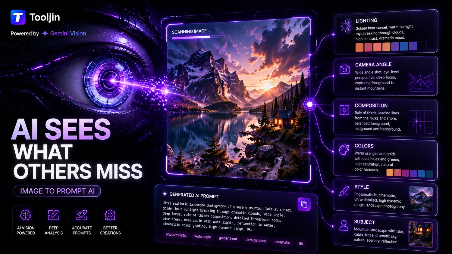 AI sees what others miss — Gemini Vision scans your image and generates an accurate, detailed prompt for any AI model