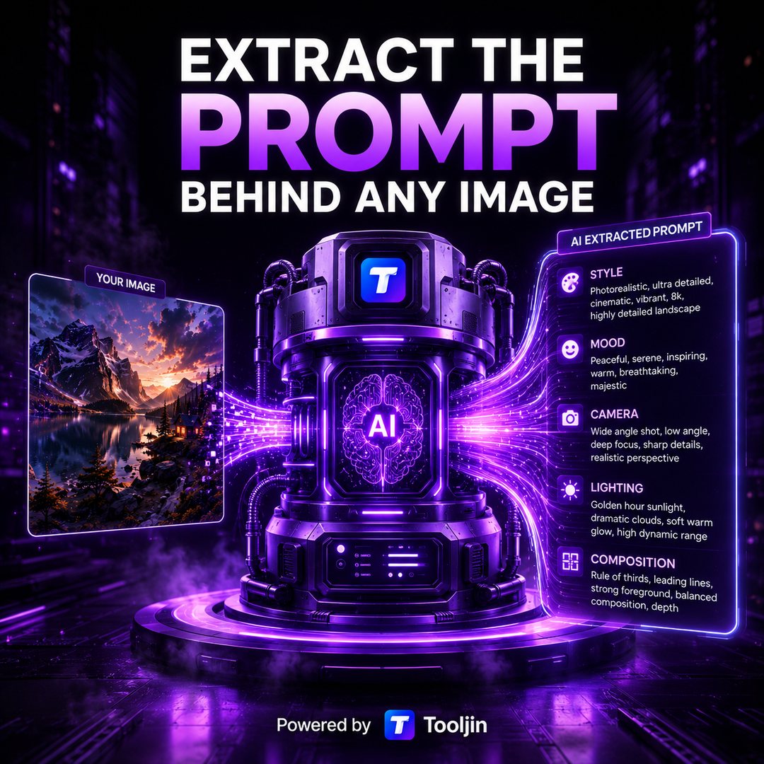 Extract the prompt behind any image — AI analyzes style, mood, camera, lighting and composition to rebuild the prompt