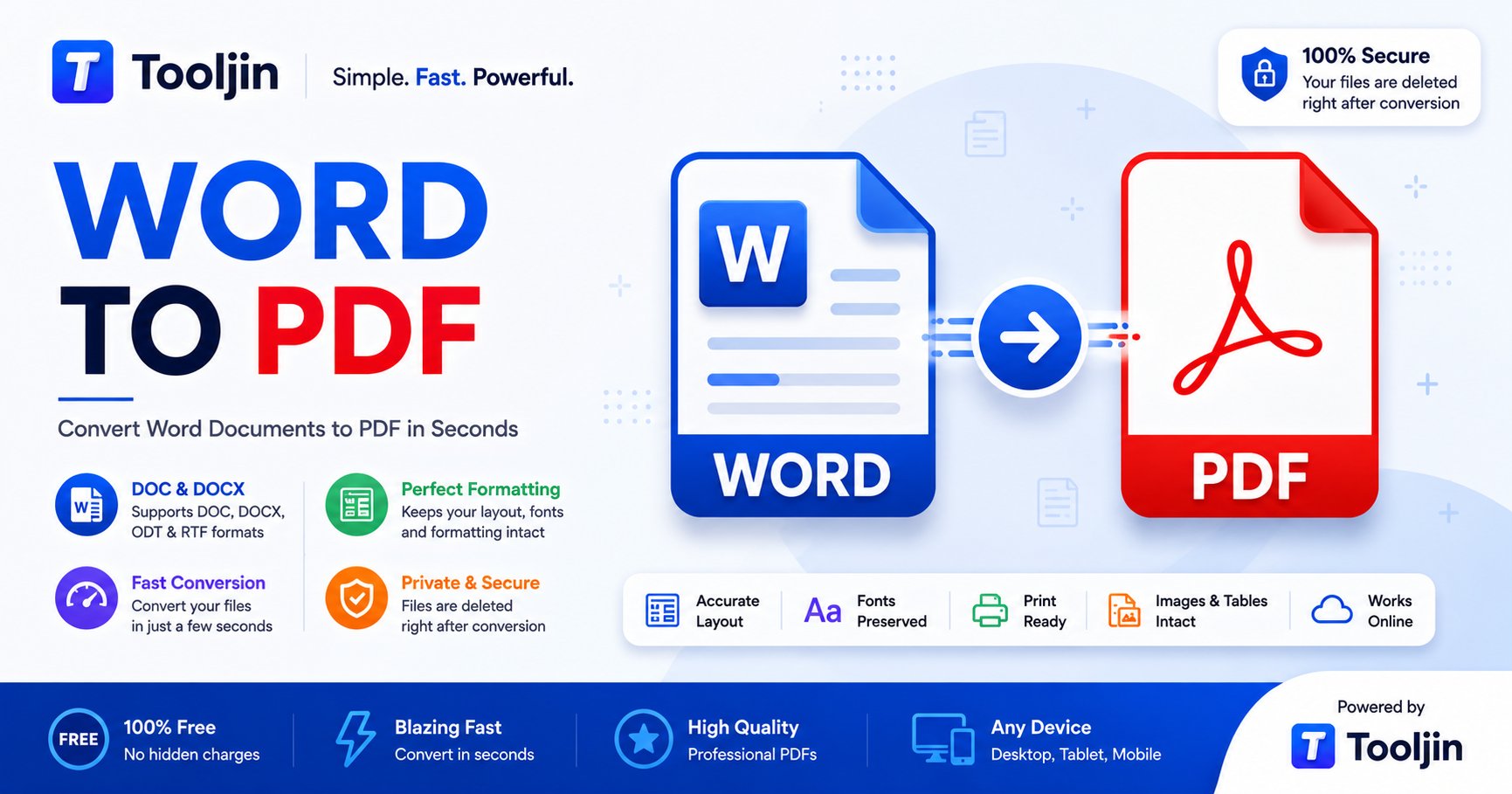 Word to PDF — convert DOC, DOCX, ODT and RTF to a clean, print-ready PDF